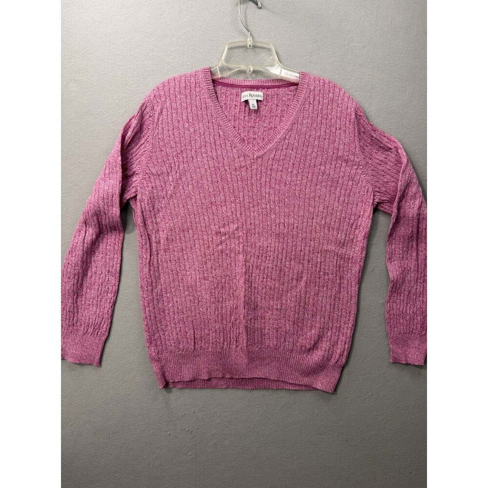 Kim Rogers Women's XL Pink Ribbed Sweater V-Neck Long Sleeve Pullover Knit